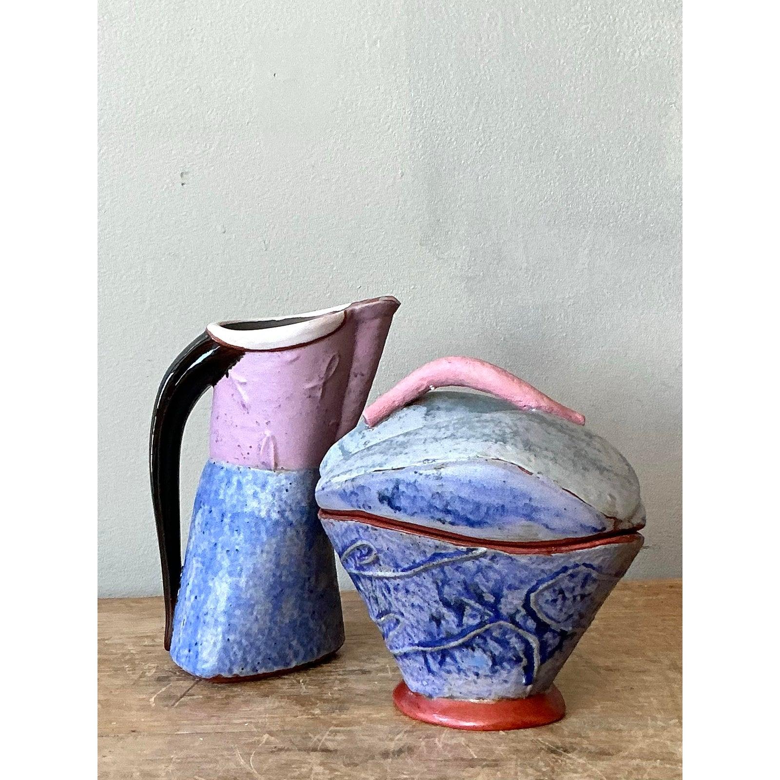 20ième siècle Crème et sucre vintage Boho Studio Pottery en vente