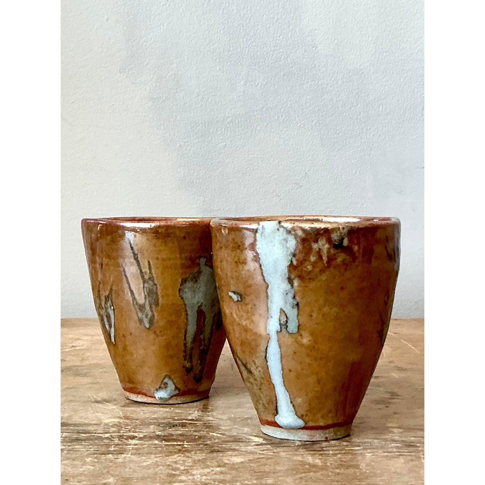 Arts and Crafts Vintage Boho Studio Pottery Cups - Set of 2 For Sale