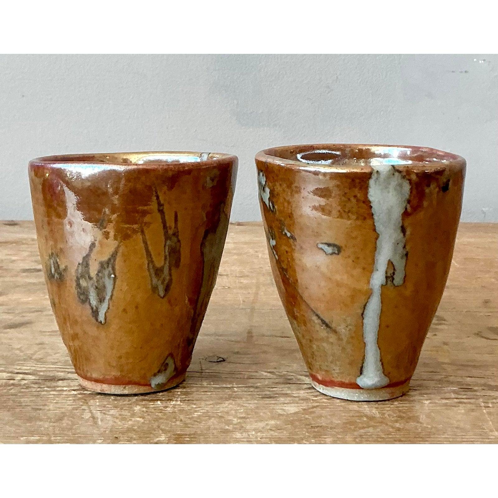 American Vintage Boho Studio Pottery Cups - Set of 2 For Sale