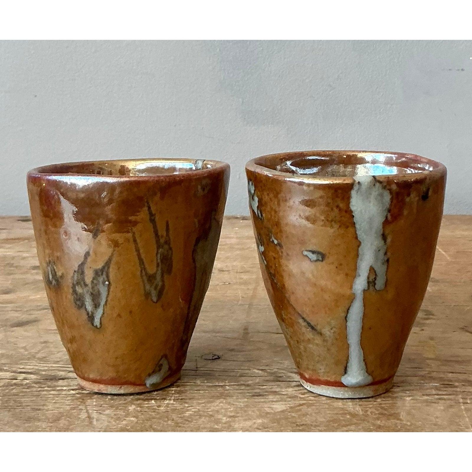 Contemporary Vintage Boho Studio Pottery Cups - Set of 2 For Sale