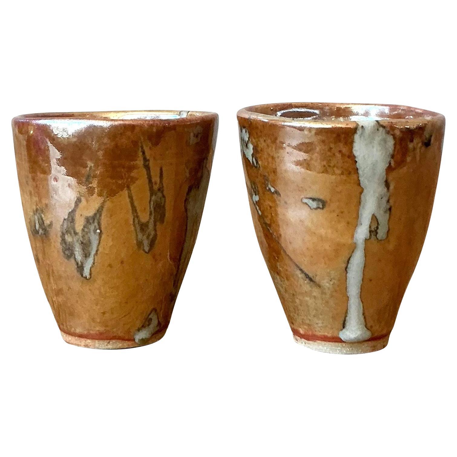 Vintage Boho Studio Pottery Cups - Set of 2 For Sale