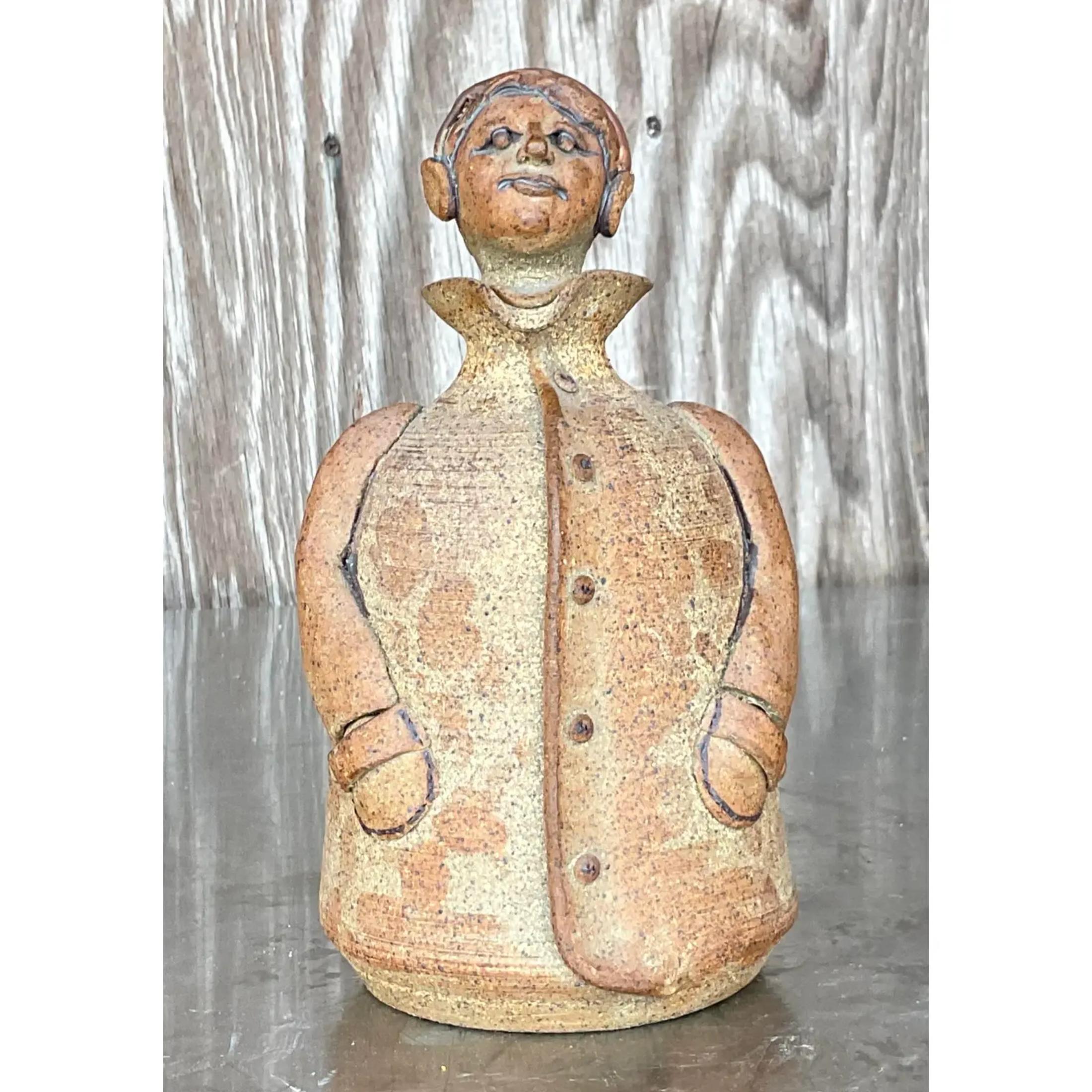 Vintage Boho Studio Pottery Decanter In Good Condition For Sale In west palm beach, FL