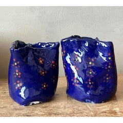 Vintage Boho Studio Pottery Flowers Vase - Set of 2