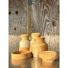 Vintage Boho Studio Pottery Jars With Cork Lid