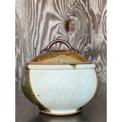 Vintage Boho Studio Pottery Lidded Bowl