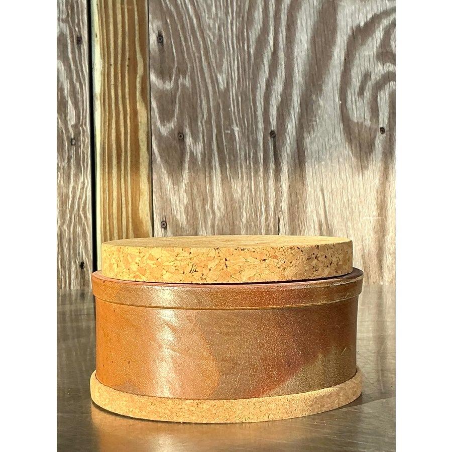 American Vintage Boho Studio Pottery Lidded Bowl For Sale