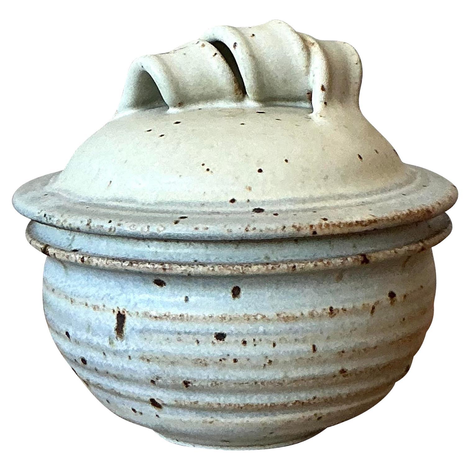 Vintage Boho Studio Pottery Lidded Bowl