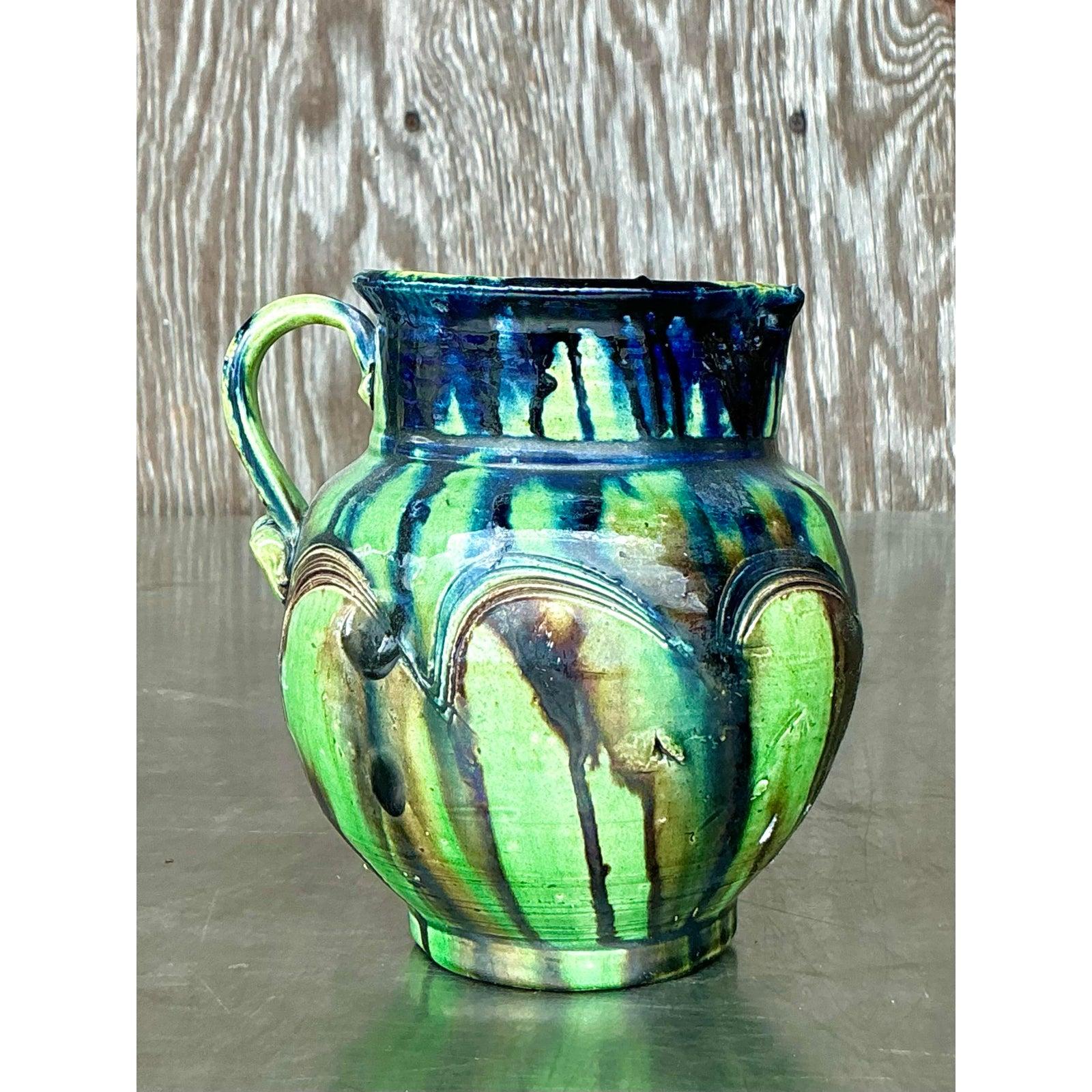 Vintage Boho Studio Pottery Pitcher In Good Condition For Sale In west palm beach, FL
