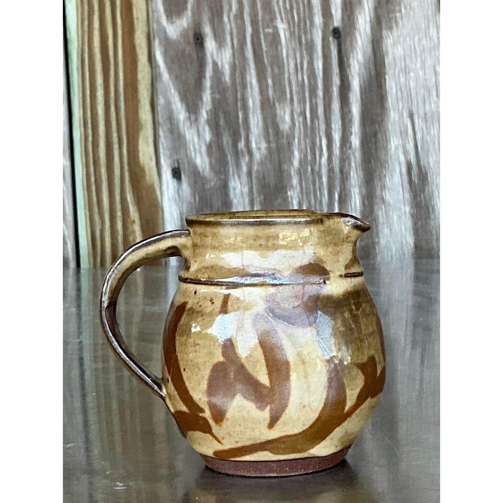 Vintage Boho Studio Pottery Pitcher In Good Condition For Sale In west palm beach, FL