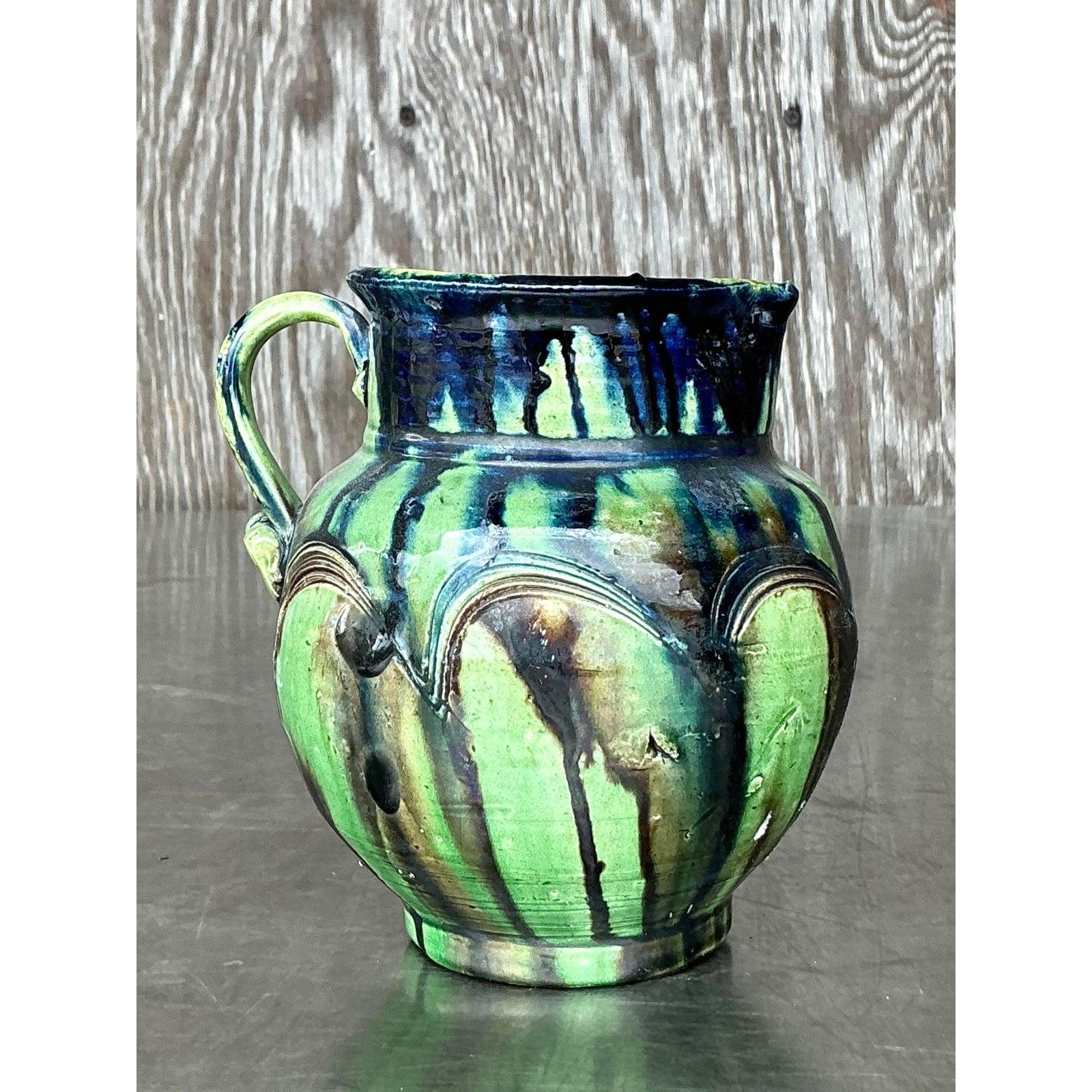 20th Century Vintage Boho Studio Pottery Pitcher For Sale