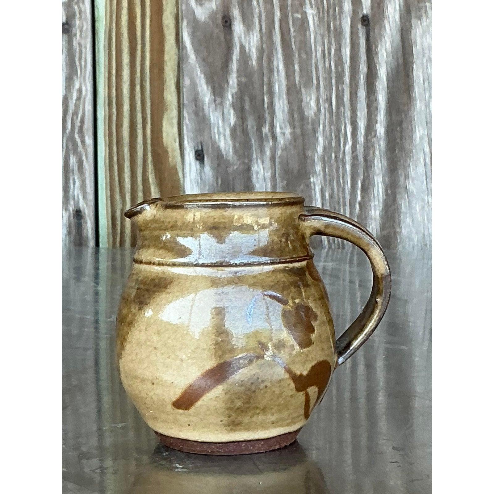 20th Century Vintage Boho Studio Pottery Pitcher For Sale