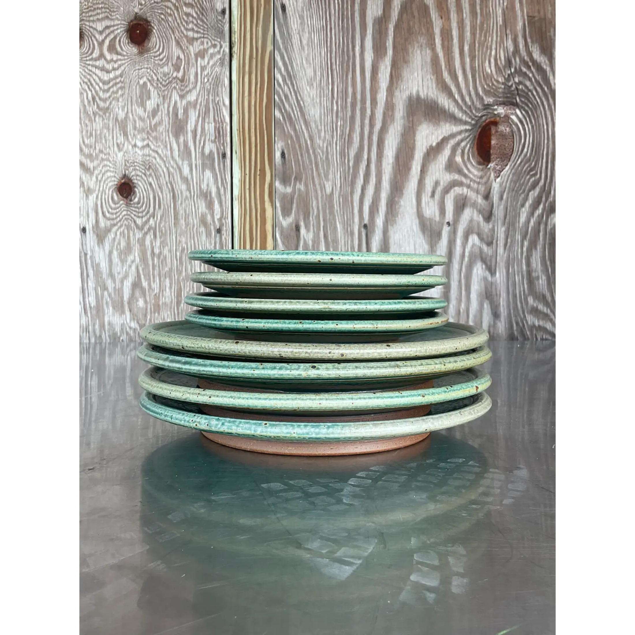 Vintage Boho Studio Pottery-Teller im Vintage-Stil – 8er-Set im Angebot 4