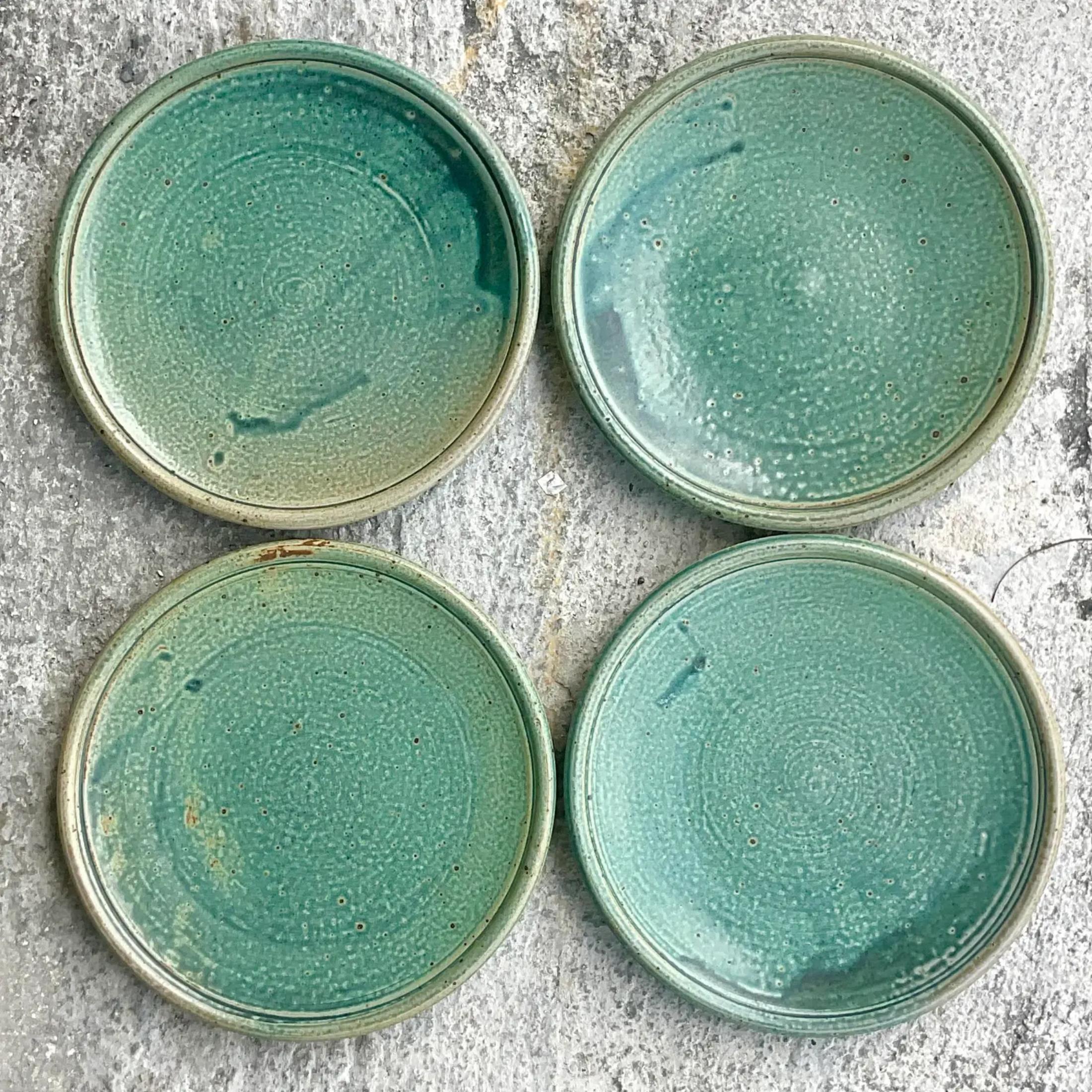 Vintage Boho Studio Pottery Plates- Set of 8 For Sale 6
