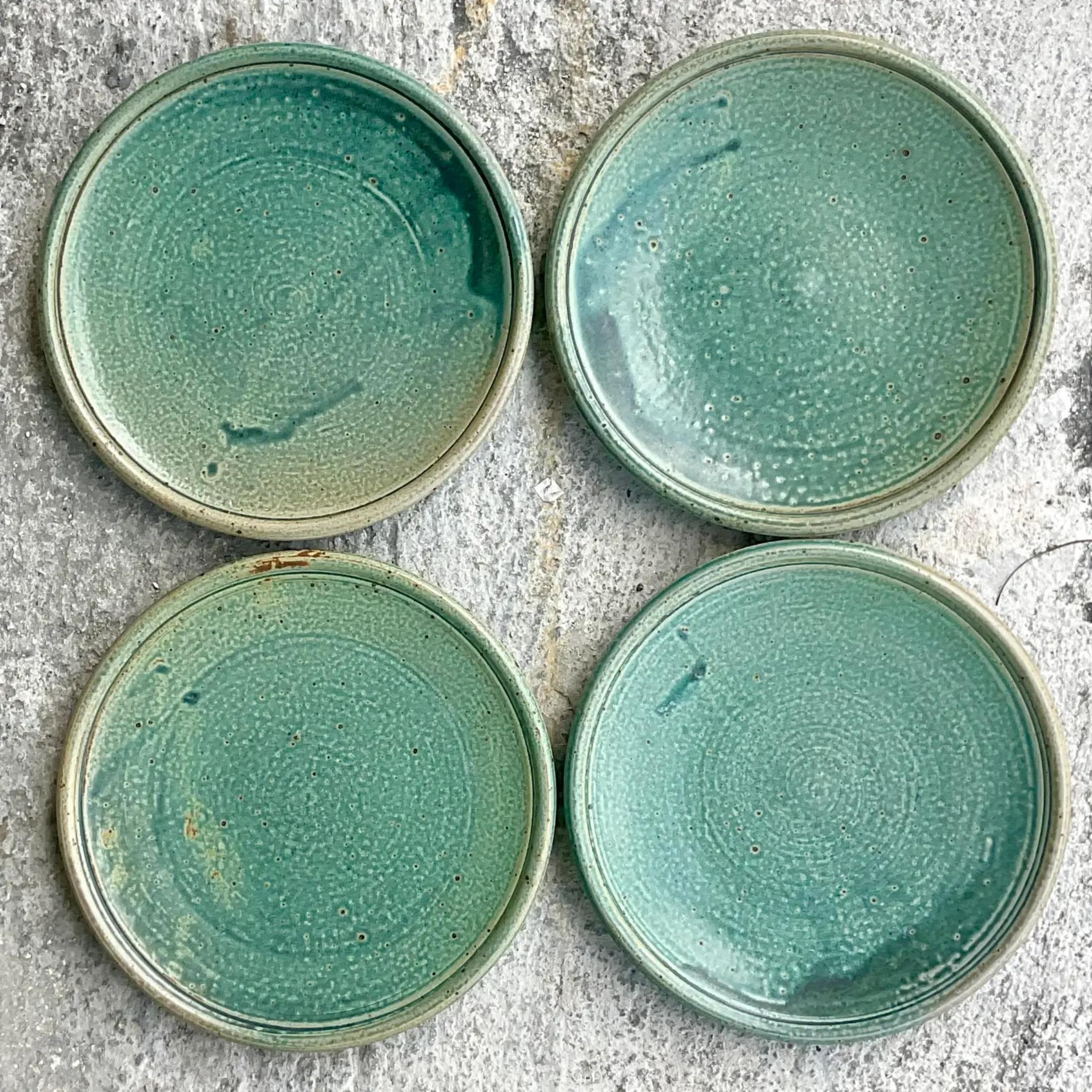 Vintage Boho Studio Pottery Plates- Set of 8 For Sale 1