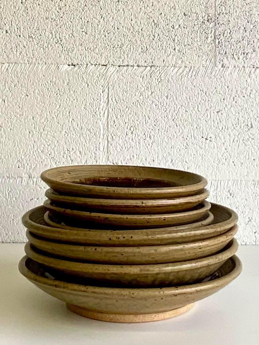Vintage Boho Studio Pottery Plates - Set of 8 For Sale 2