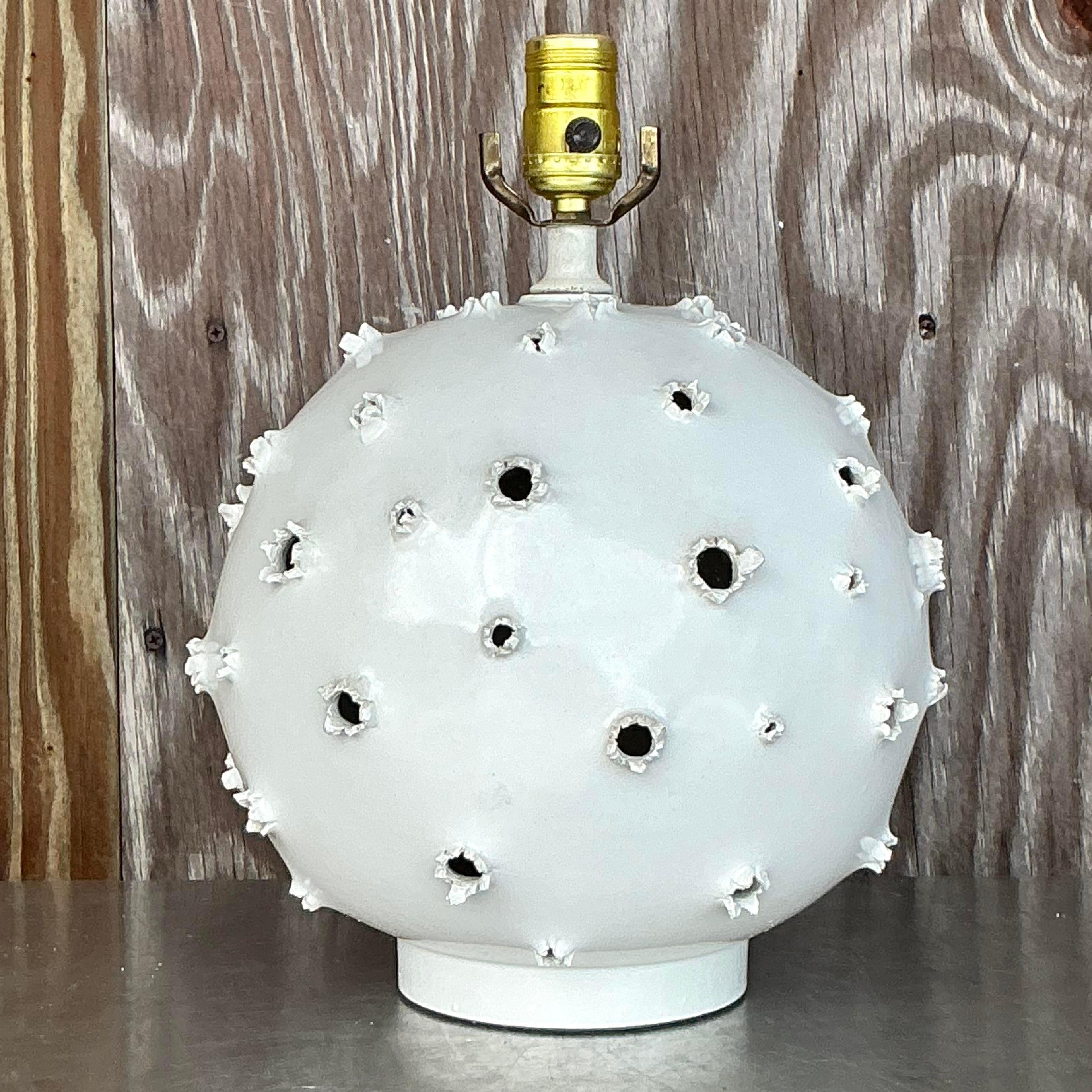 American Vintage Boho Studio Pottery Punctured Lamp For Sale