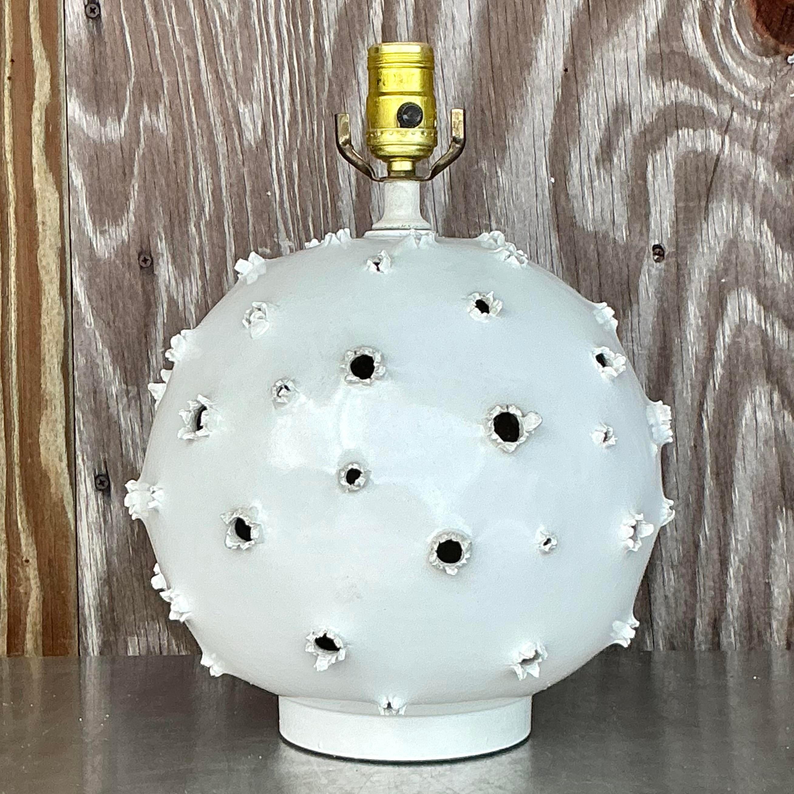 20th Century Vintage Boho Studio Pottery Punctured Lamp For Sale