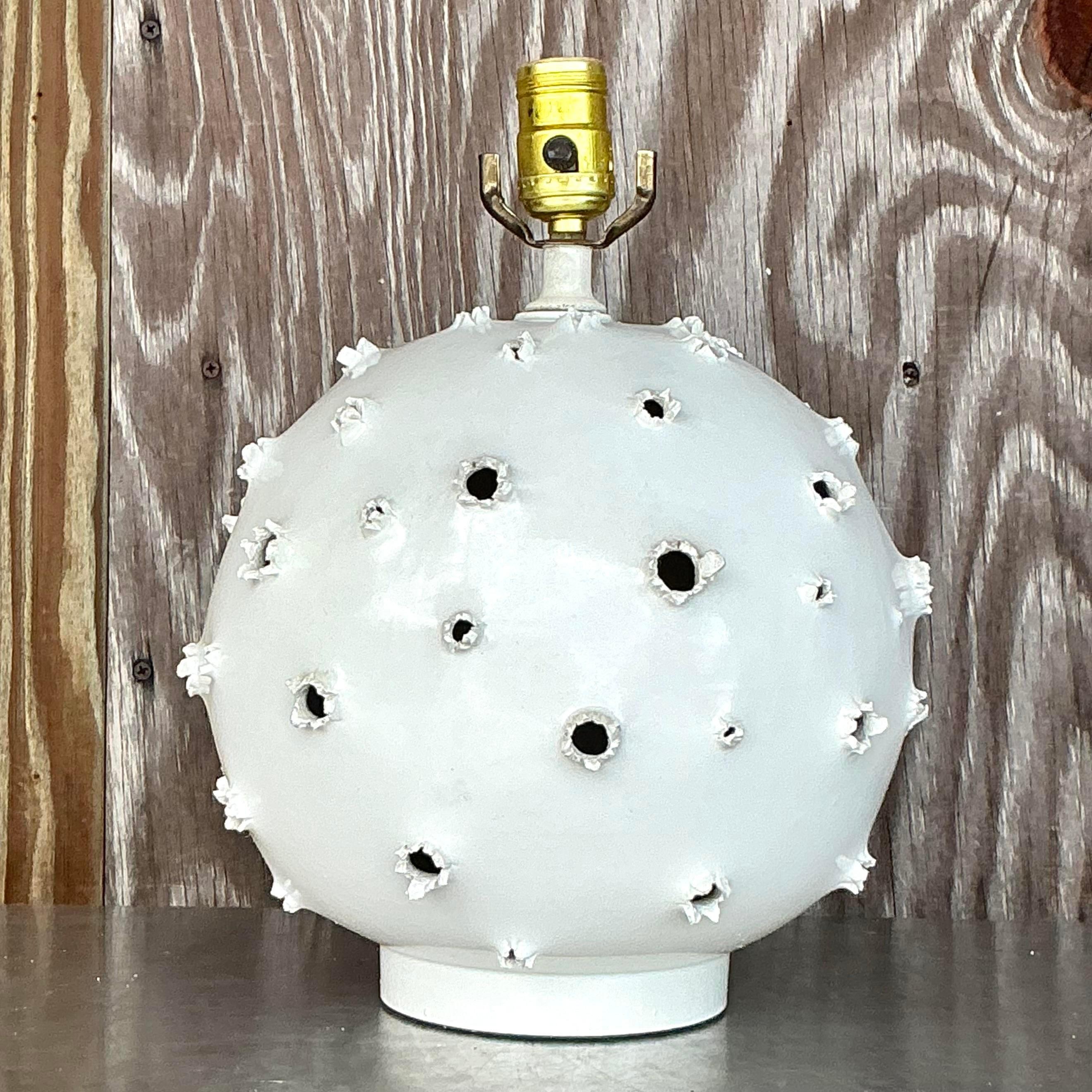 Vintage Boho Studio Pottery Punctured Lamp For Sale 1