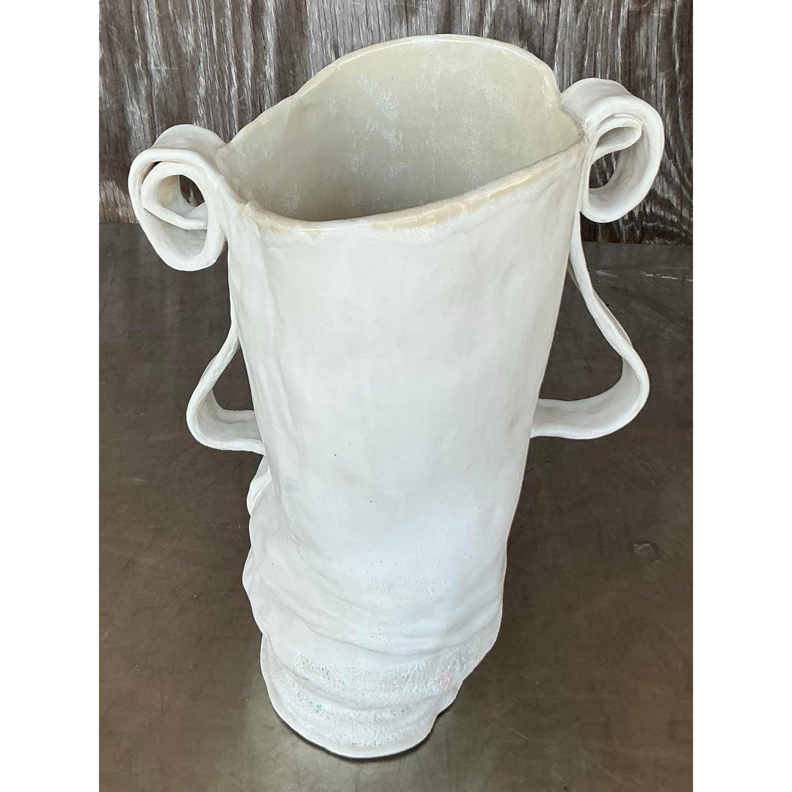 Jarrón de cintas Vintage Boho Studio Pottery Moderno orgánico en venta