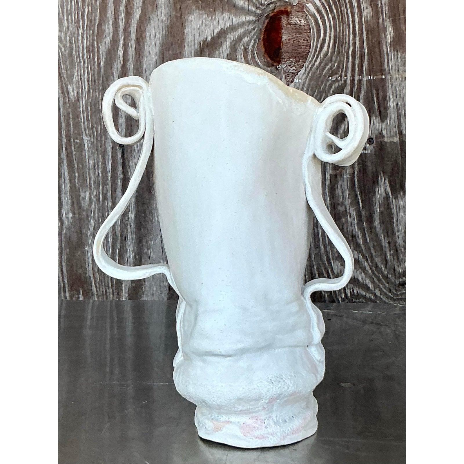 Jarrón de cintas Vintage Boho Studio Pottery Estadounidense en venta