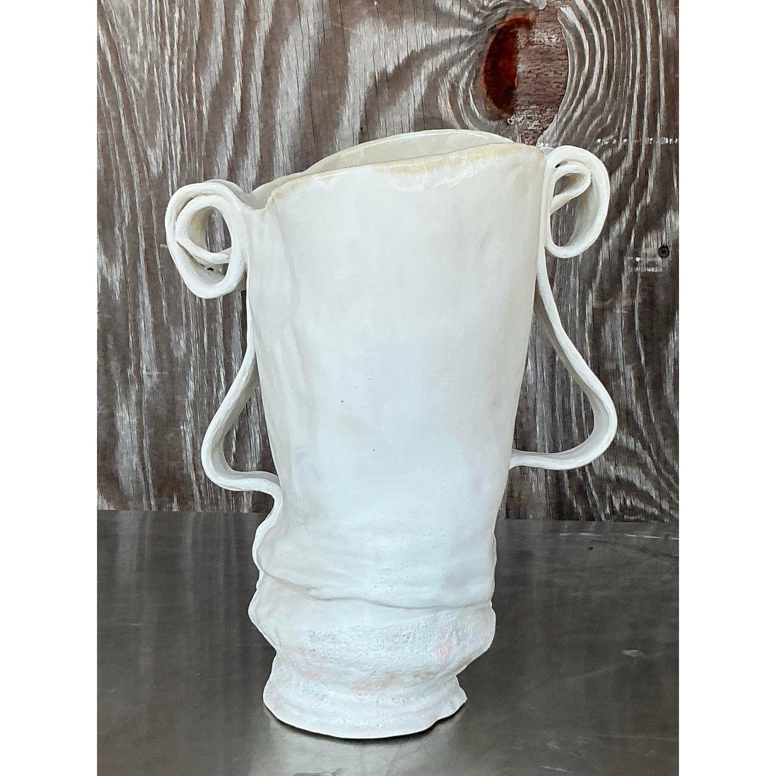 Jarrón de cintas Vintage Boho Studio Pottery Alfarería en venta