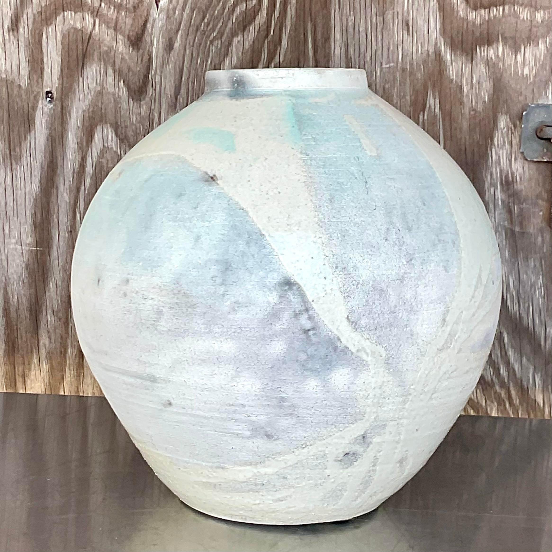 Bohemian Vintage Boho Studio Pottery Sphere Vase For Sale