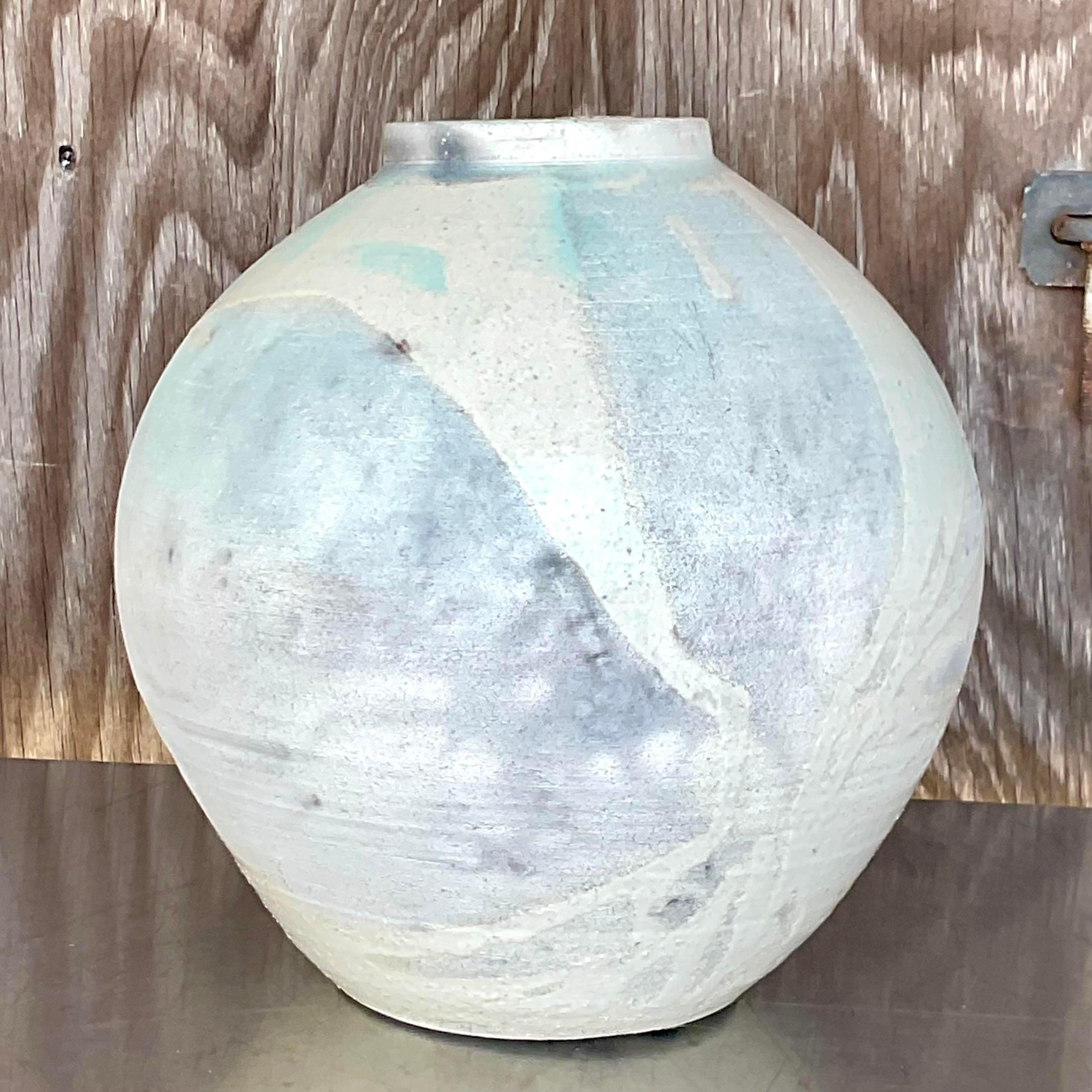 North American Vintage Boho Studio Pottery Sphere Vase For Sale