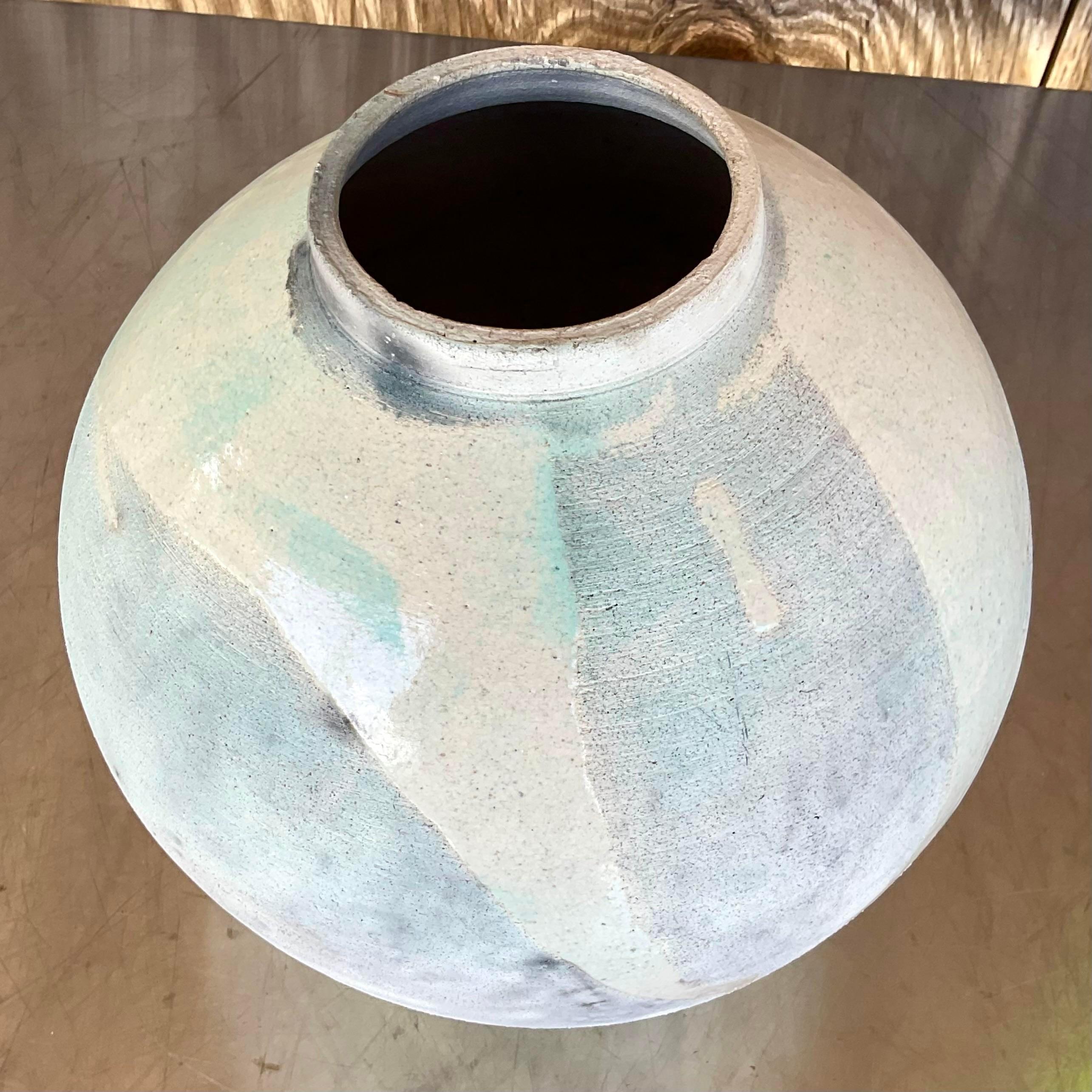 Vintage Boho Studio Pottery Sphere Vase In Good Condition For Sale In west palm beach, FL