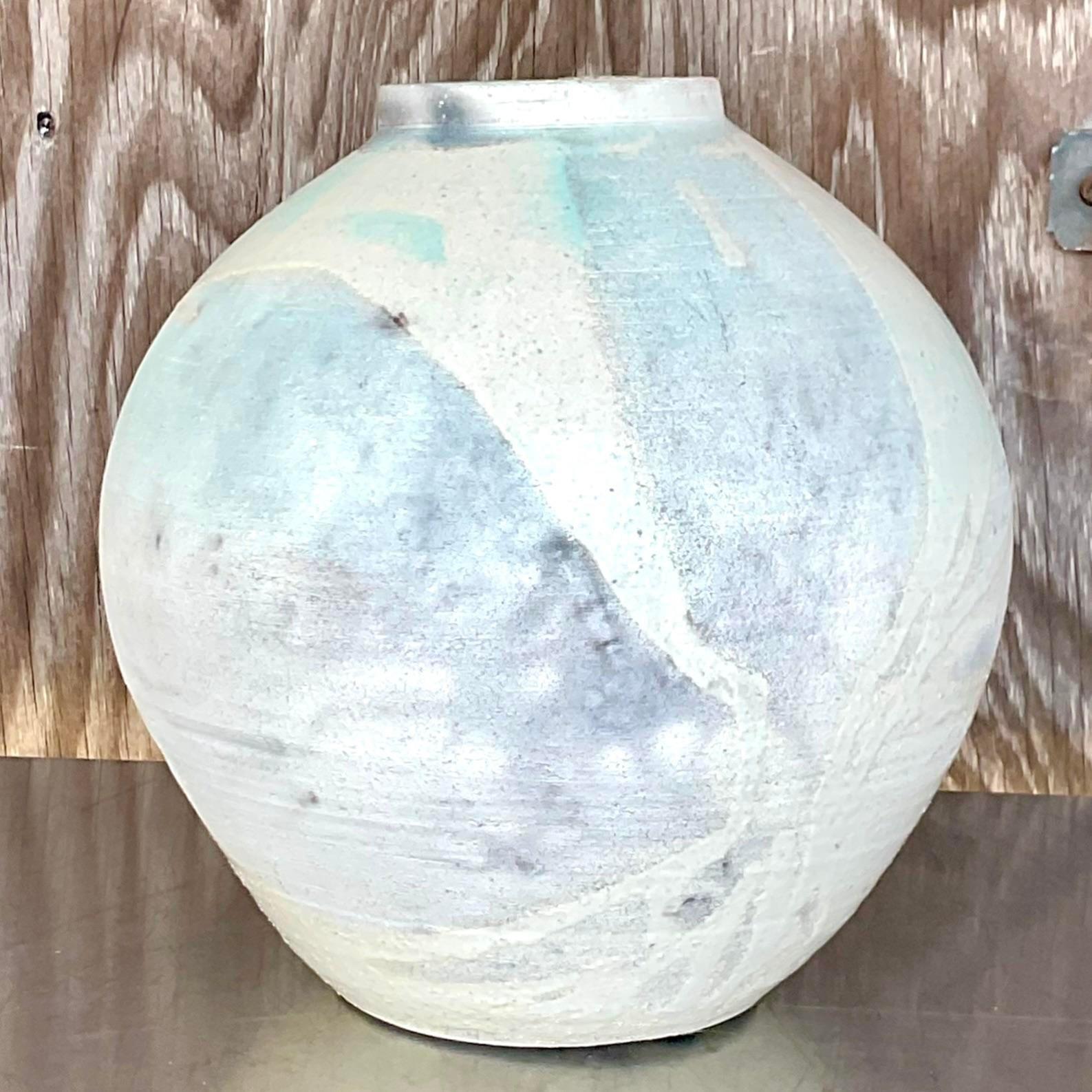 20ième siècle Vase sphérique vintage de Boho Studio Pottery en vente