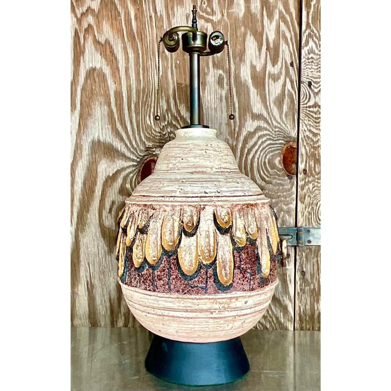 Vintage Boho Studio Pottery Table Lamp For Sale at 1stDibs