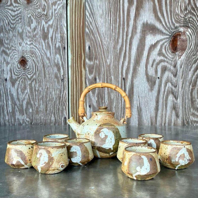 Service à thé Vintage Boho Studio Pottery - 9 Pieces Bon état - En vente à west palm beach, FL