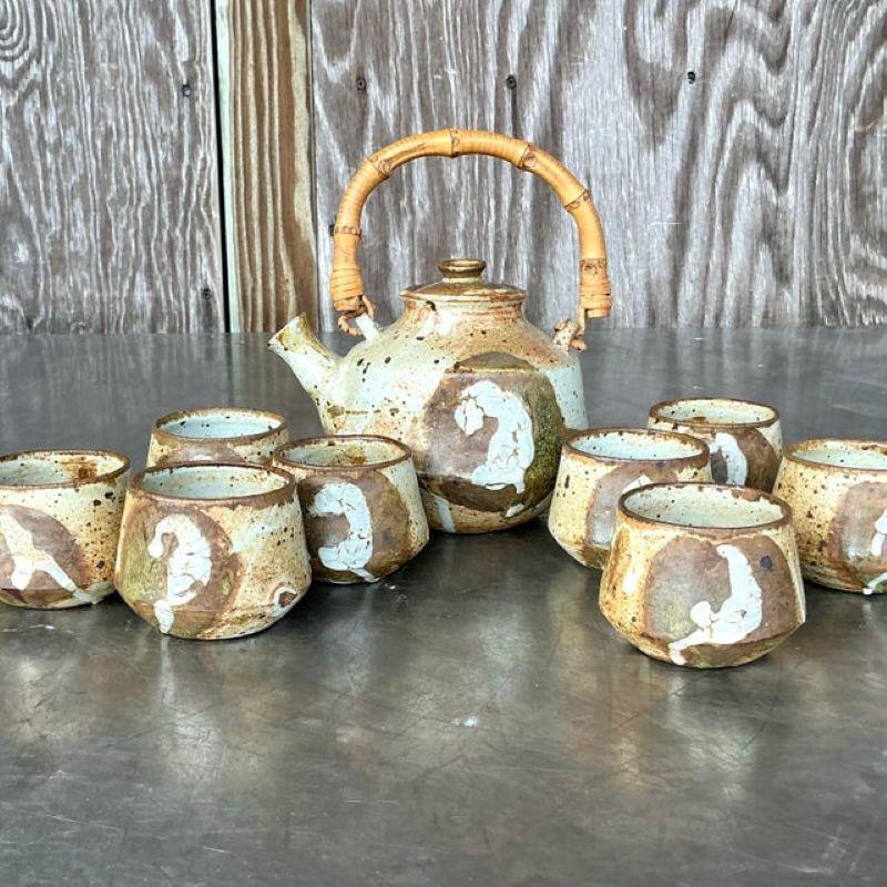 Service à thé Vintage Boho Studio Pottery - 9 Pieces en vente 1