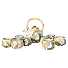 Vintage Boho Studio Pottery Tea Set- 9 Pieces