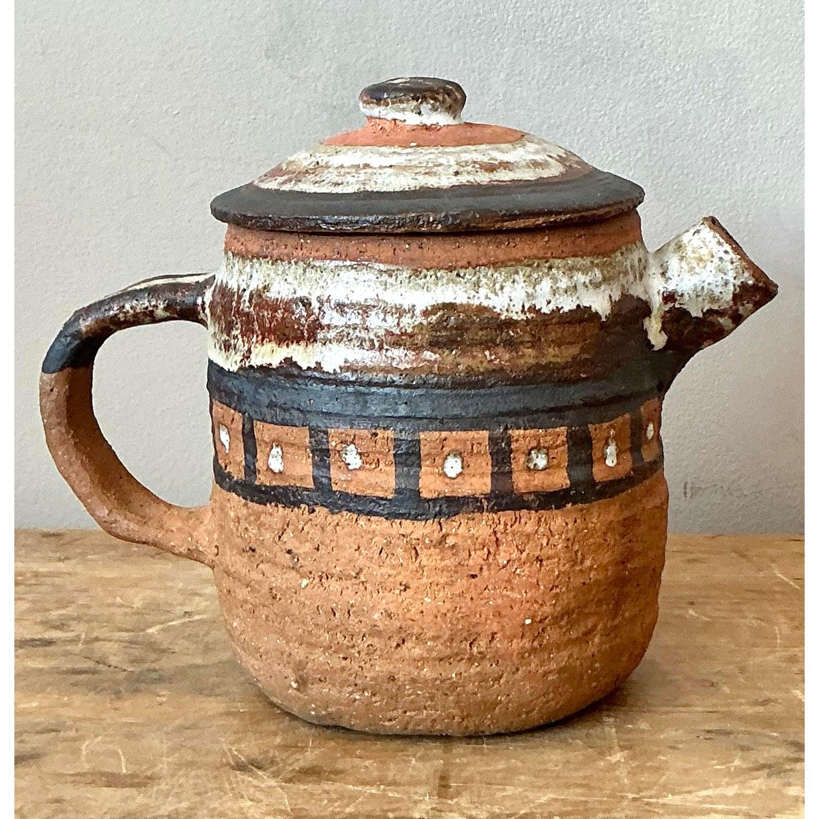 Vintage Boho Studio Pottery Teekanne im Angebot 3