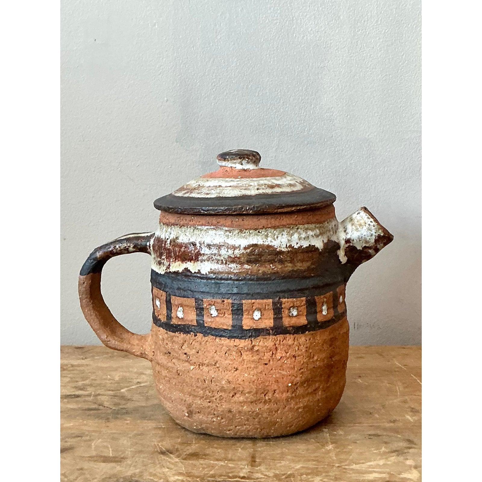 Vintage Boho Studio Pottery Teekanne (amerikanisch) im Angebot