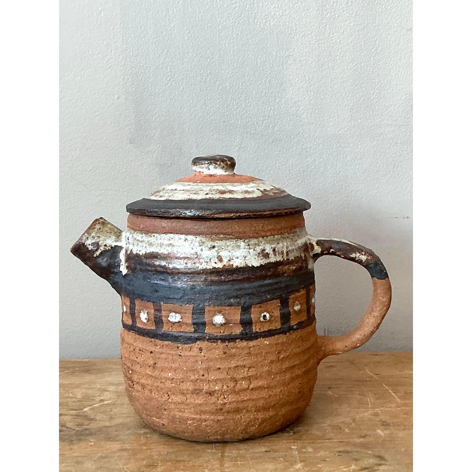 Vintage Boho Studio Pottery Teekanne (Tonware) im Angebot