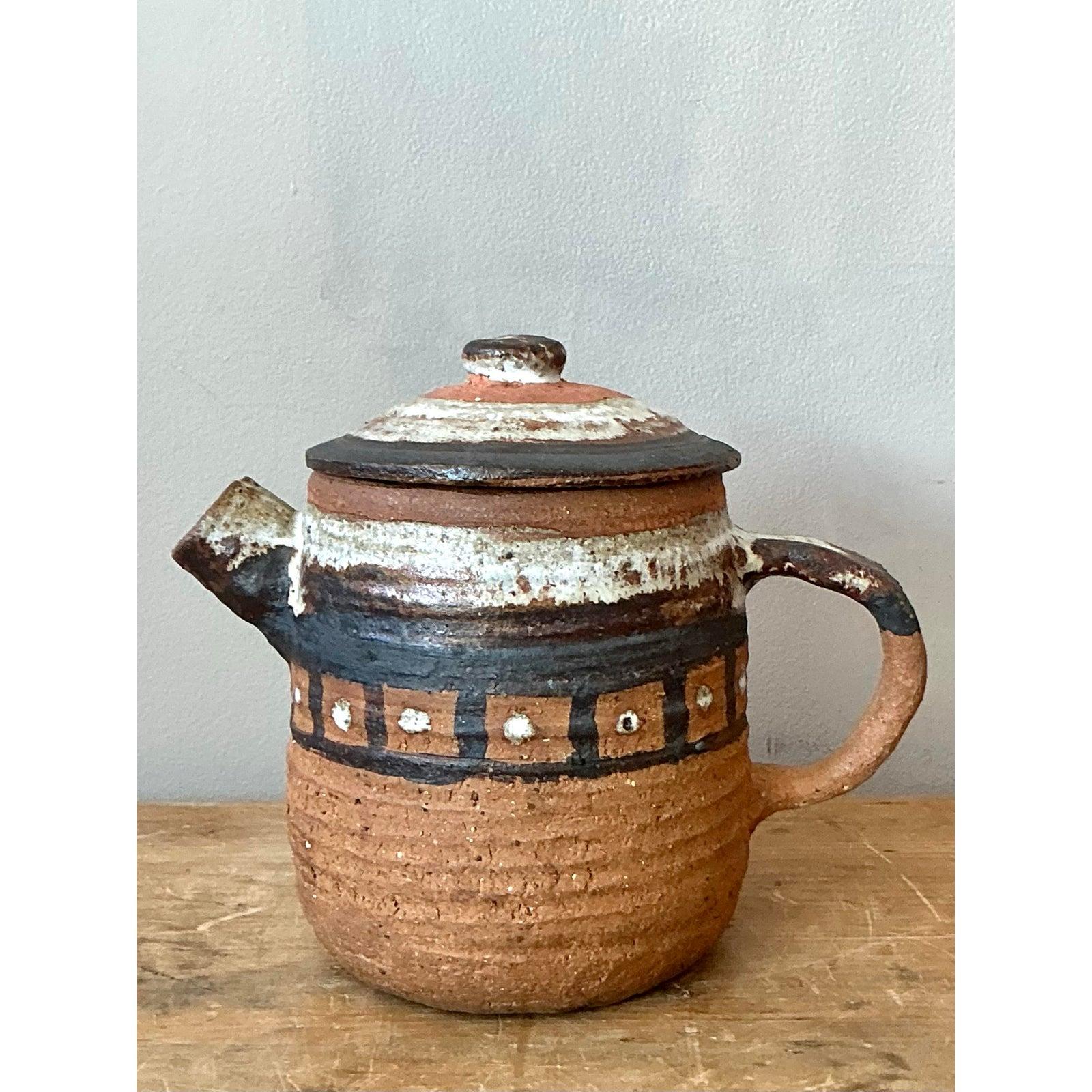 Vintage Boho Studio Pottery Teekanne im Angebot 2