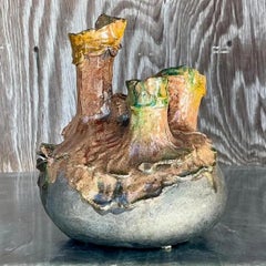 Vintage Boho Studio Pottery Tri-Tube Vase