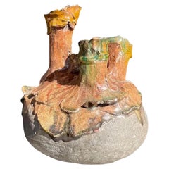 Retro Boho Studio Pottery Tri-Tube Vase