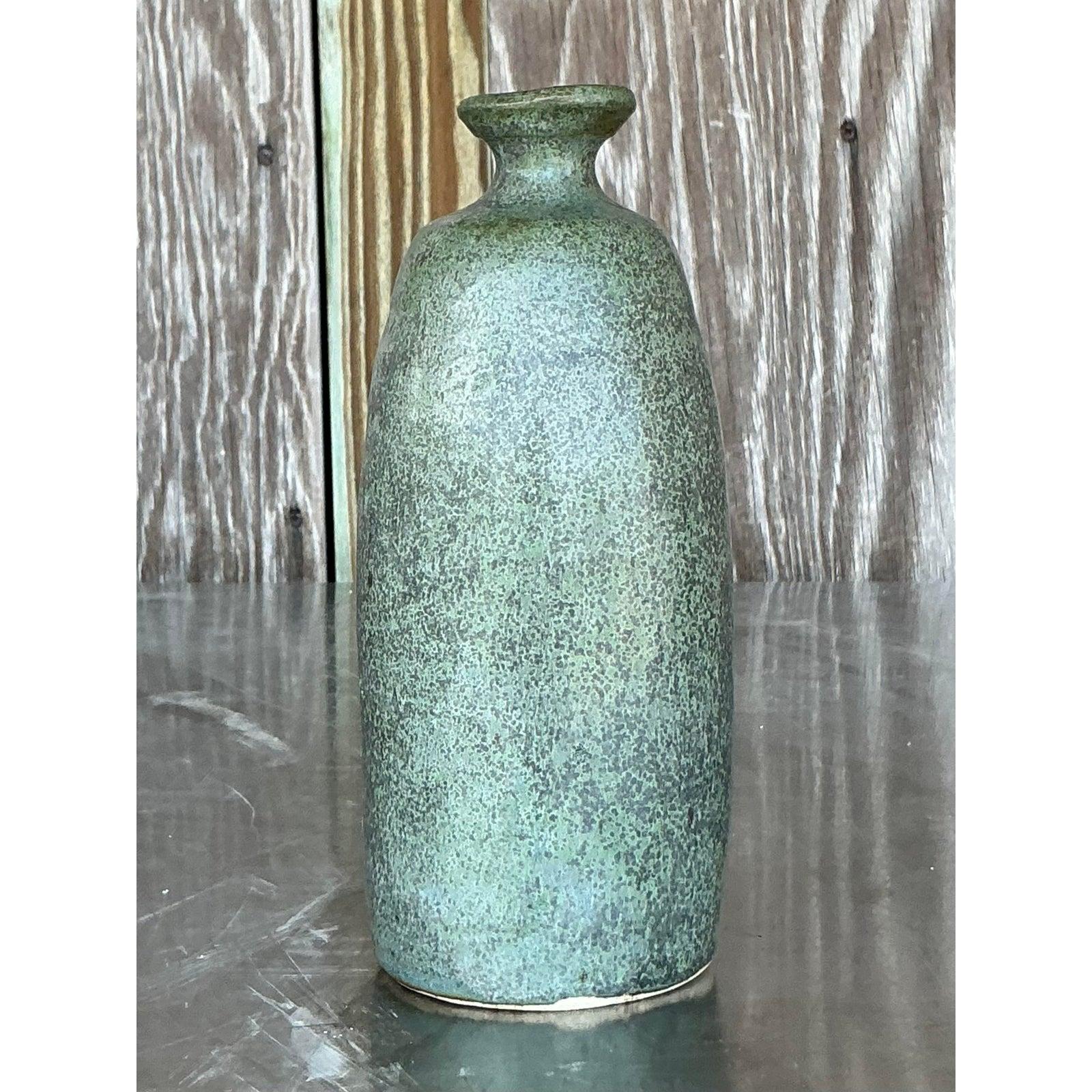 Minimalist Vintage Boho Studio Pottery Vase For Sale