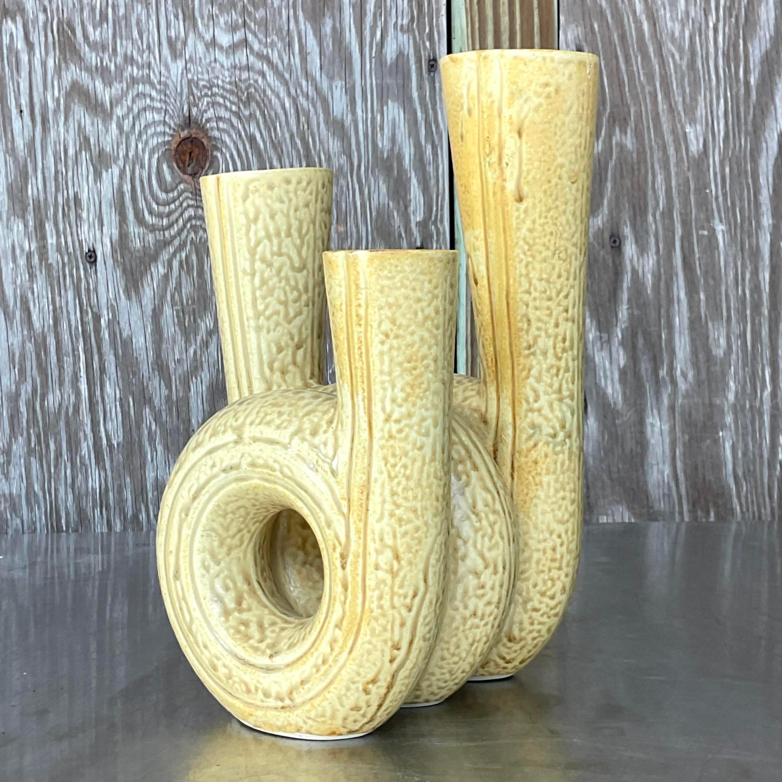 Vintage Boho Studio Pottery Vase In Good Condition For Sale In west palm beach, FL