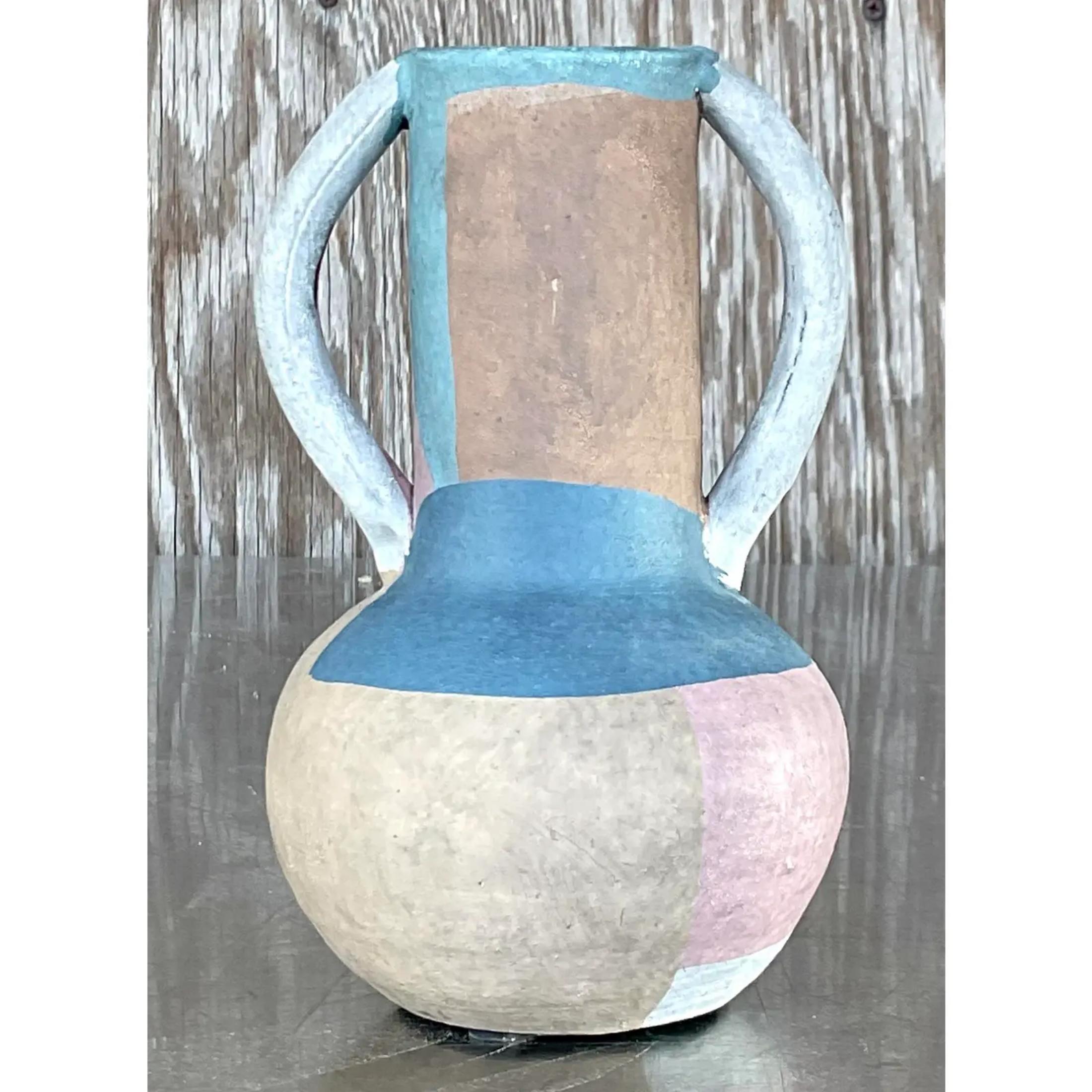 Vintage Boho Studio Pottery Vase In Good Condition For Sale In west palm beach, FL