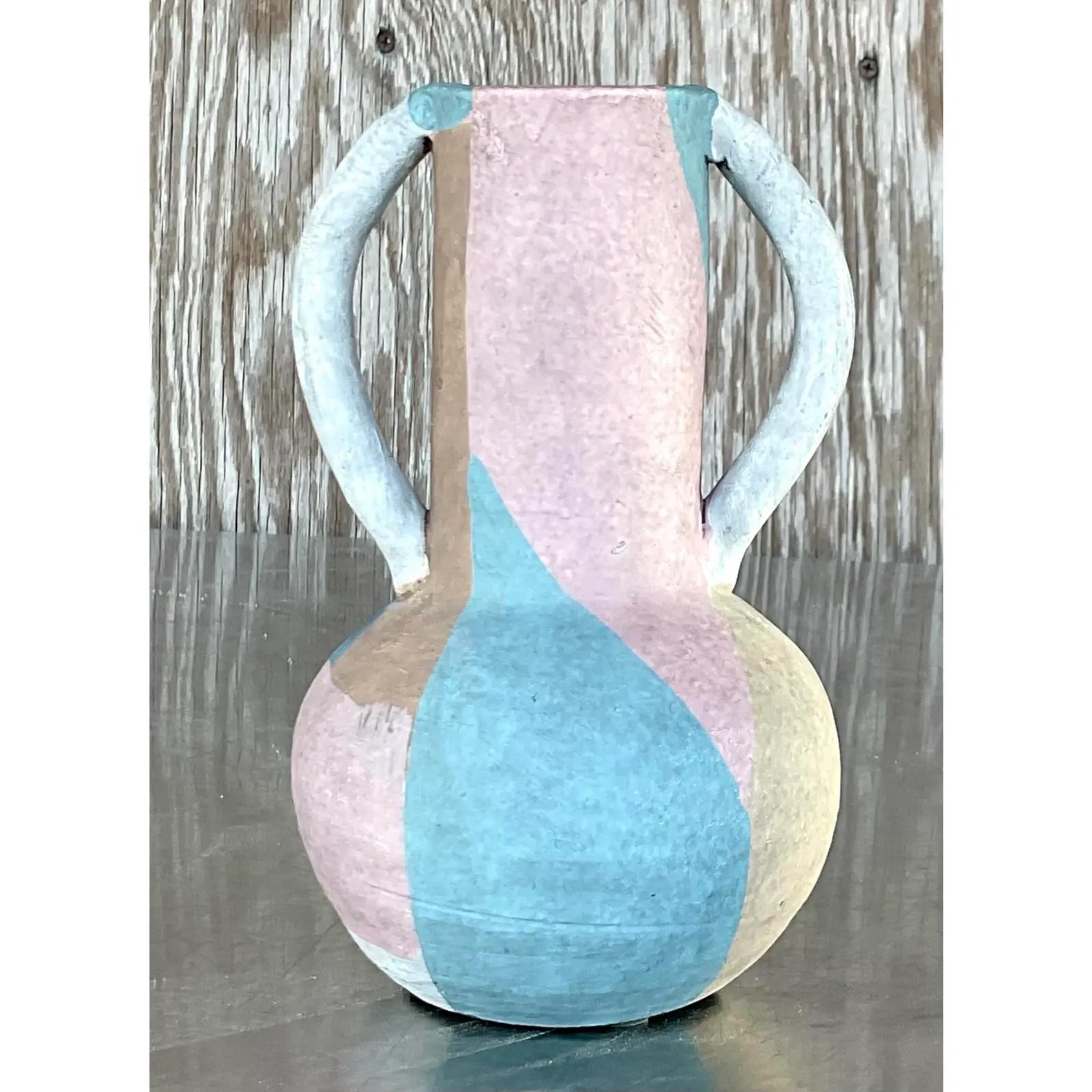 20th Century Vintage Boho Studio Pottery Vase For Sale