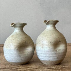 Pareja de jarrones de cerámica vintage Boho Studio Pottery