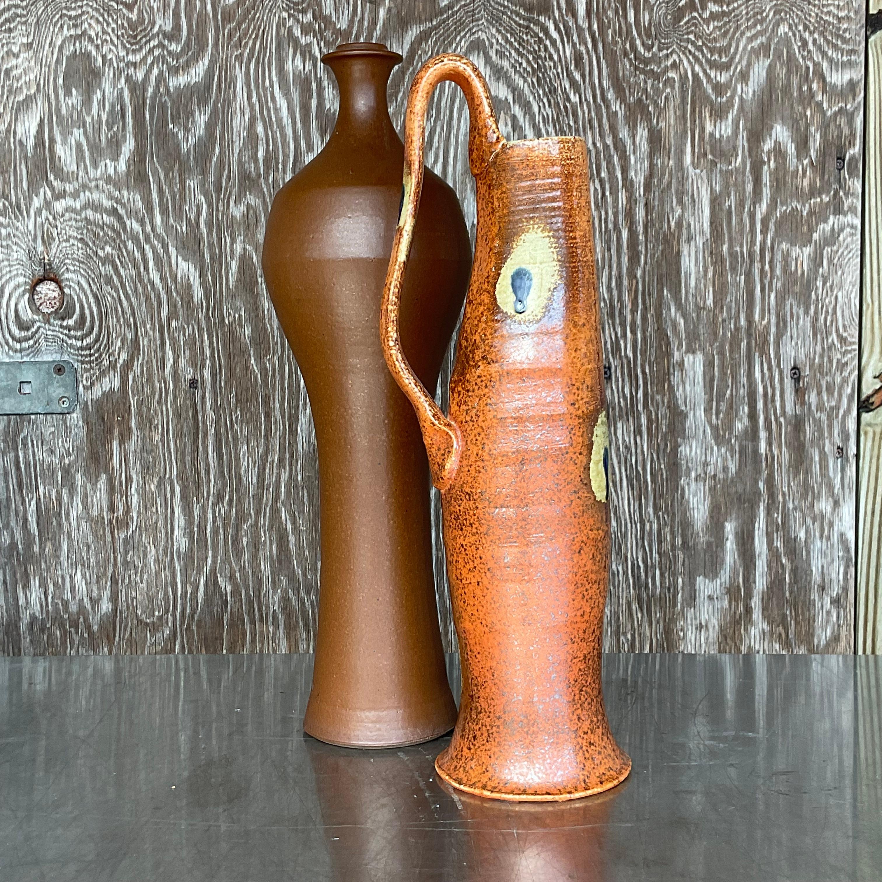 Vintage Boho Studio Pottery Vases - Set of 2 For Sale 6
