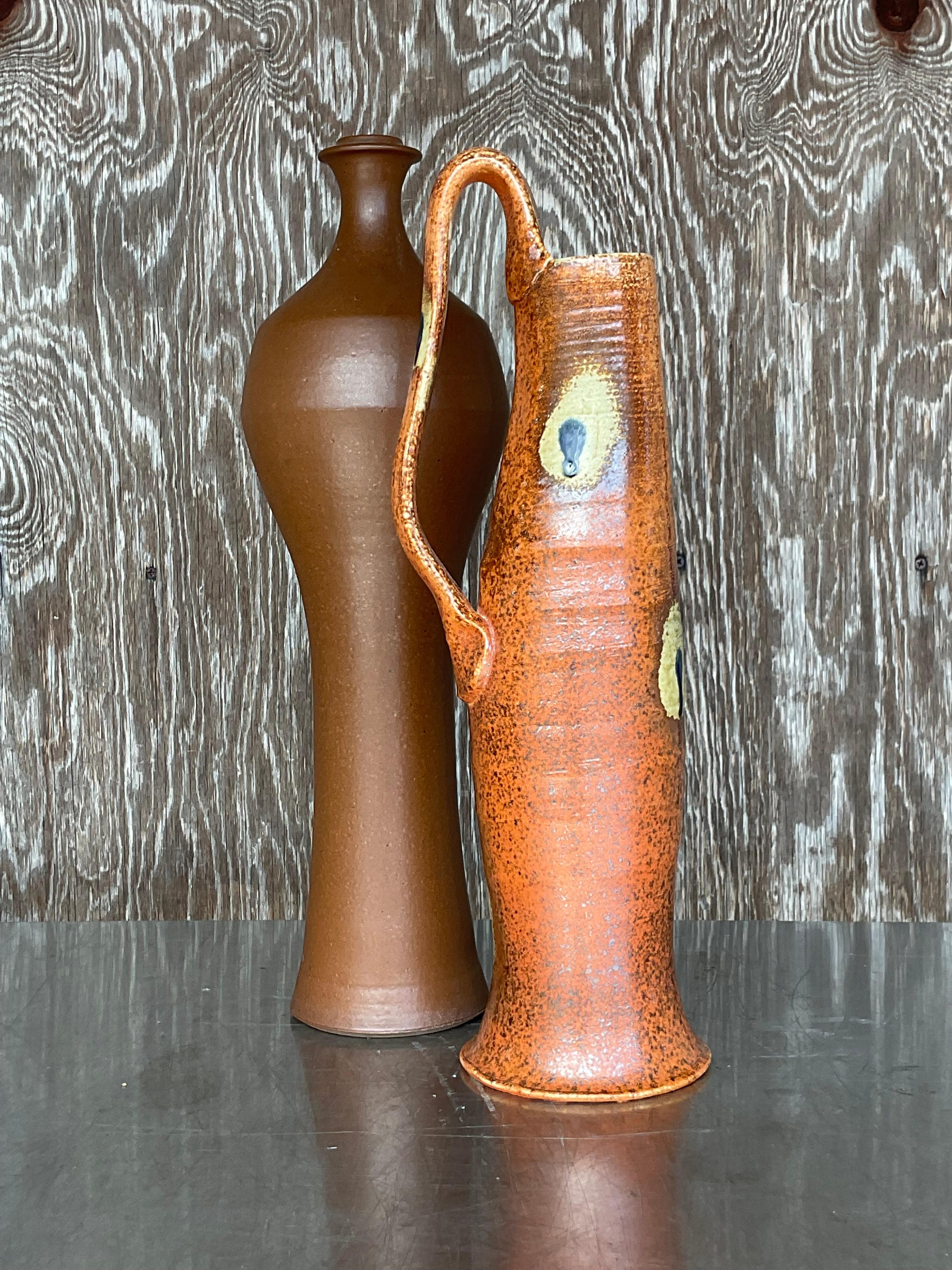 American Vintage Boho Studio Pottery Vases - Set of 2 For Sale
