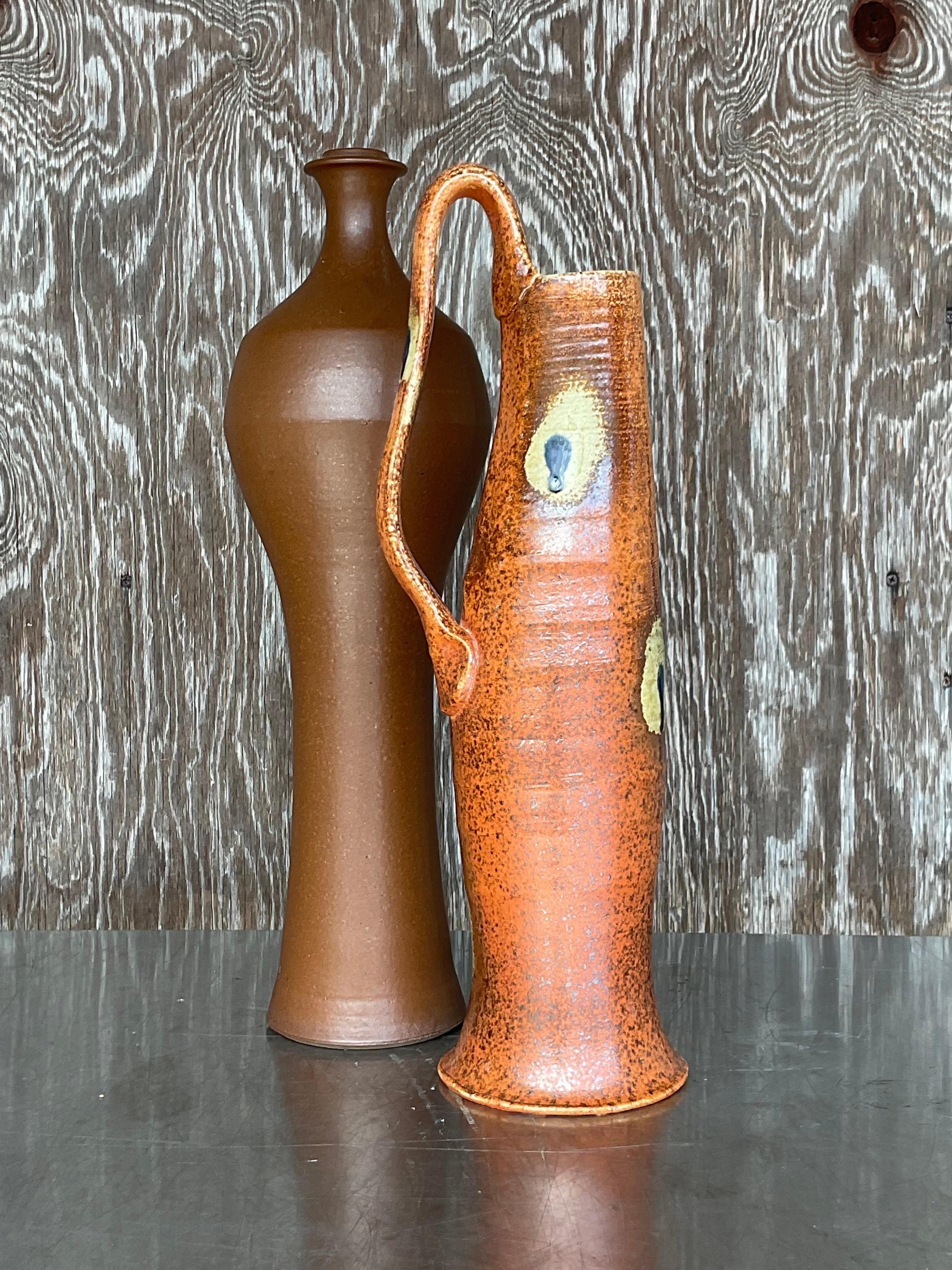 Vintage Boho Studio Pottery Vases - Set of 2 In Good Condition For Sale In west palm beach, FL