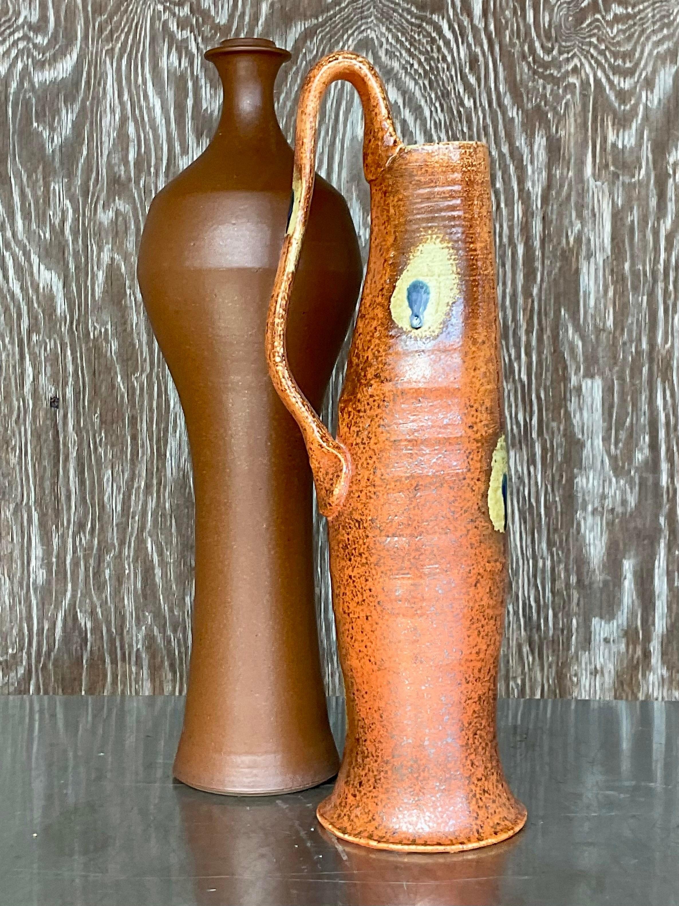 Vintage Boho Studio Pottery Vases - Set of 2 For Sale 2