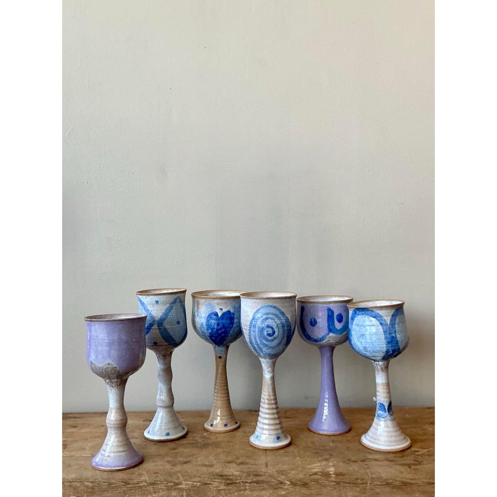 Vintage Boho Studio Pottery Weingläser - Satz von 6 im Angebot 4