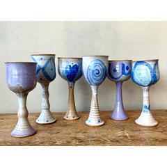 Verres à vin en poterie Vintage Studio Pottery - Lot de 6